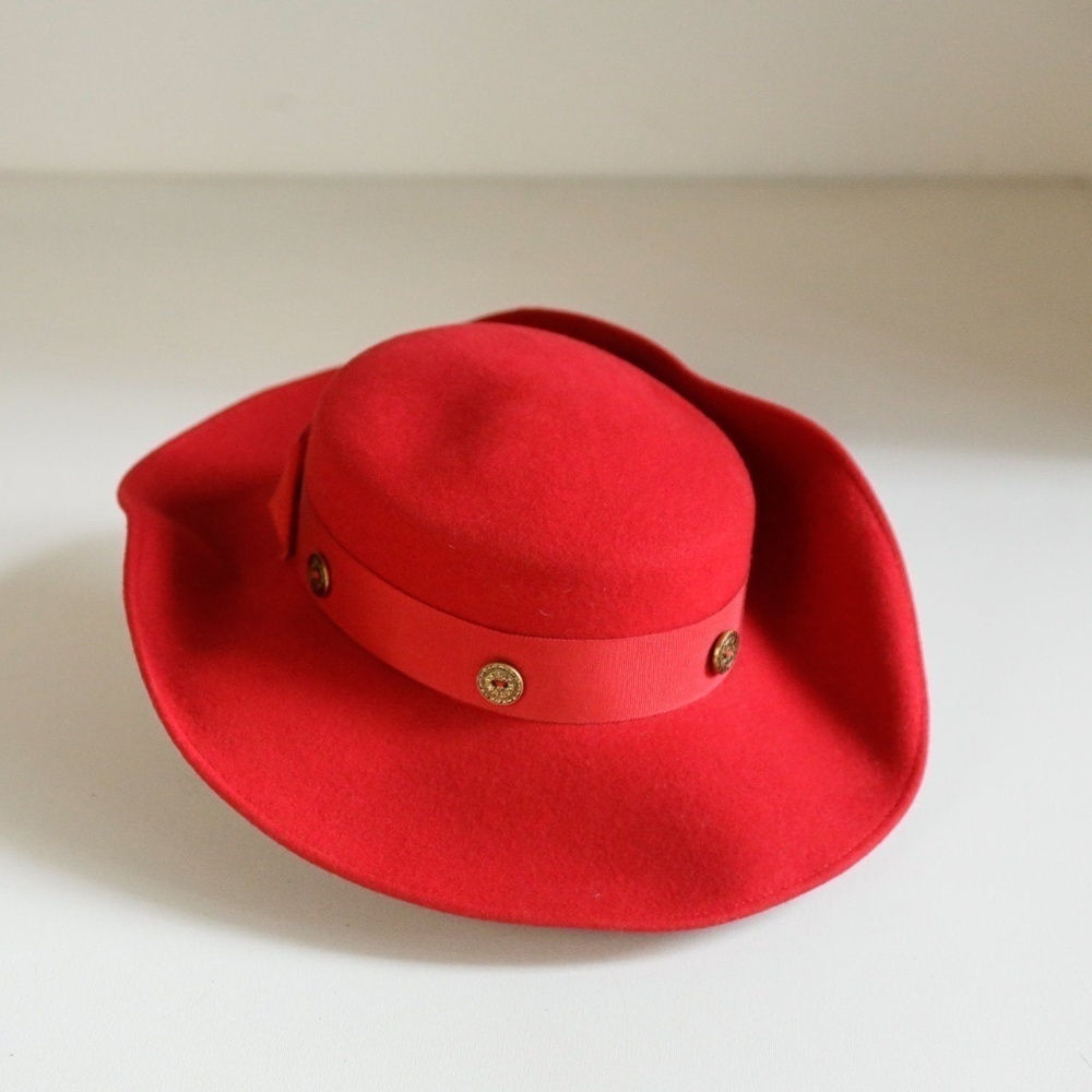 Vintage Felt Wool Red Wide Brim Hat